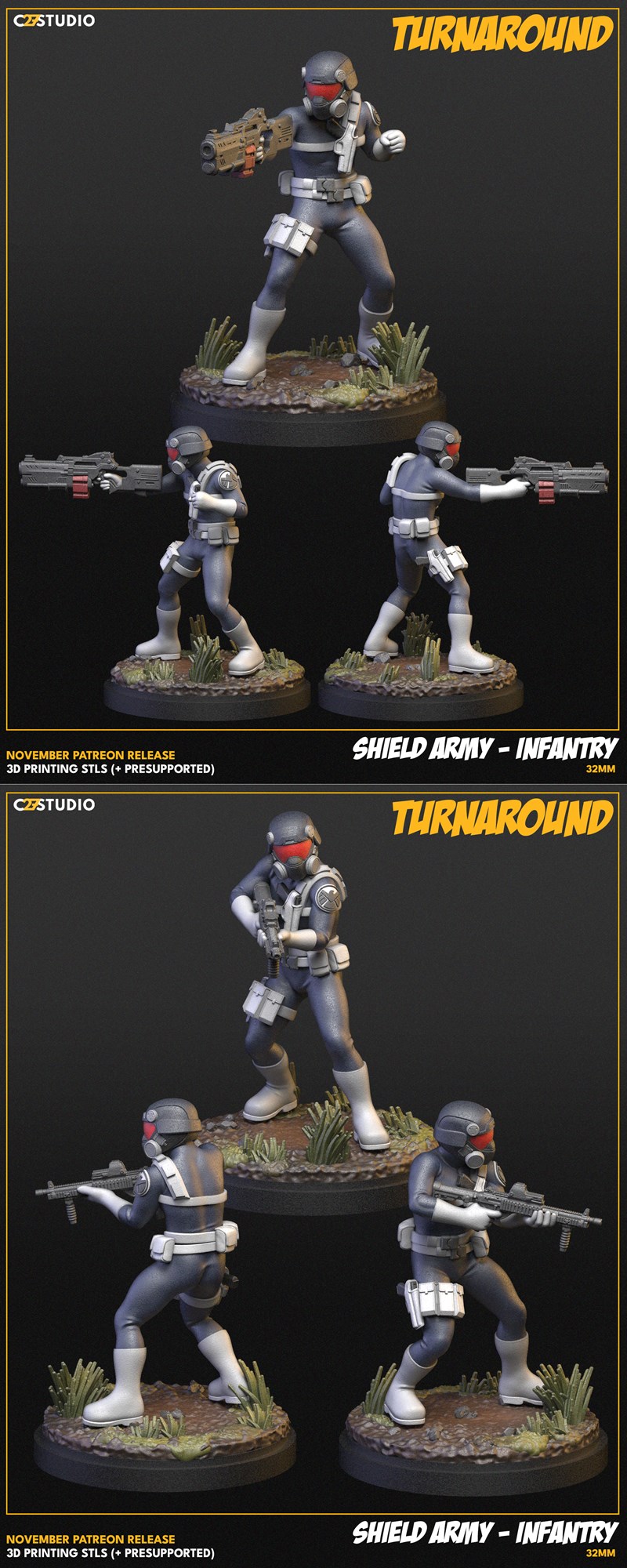 C27迷你人形兵——SHIELD陆军步兵3D打印模型|C27 Minis – SHIELD Army – Infantry – 3D Print Model STL