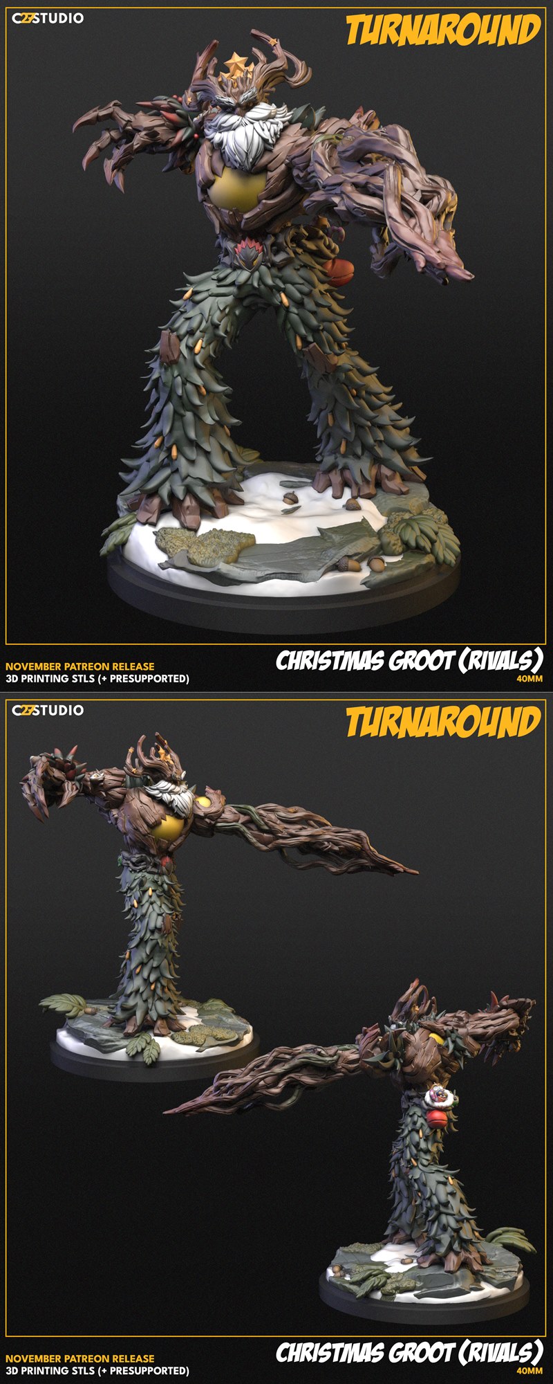 C27迷你人形 - 《Rivals》圣诞主题 3D打印模型|C27 Minis – Groot (Rivals) Christmas – 3D Print Model STL