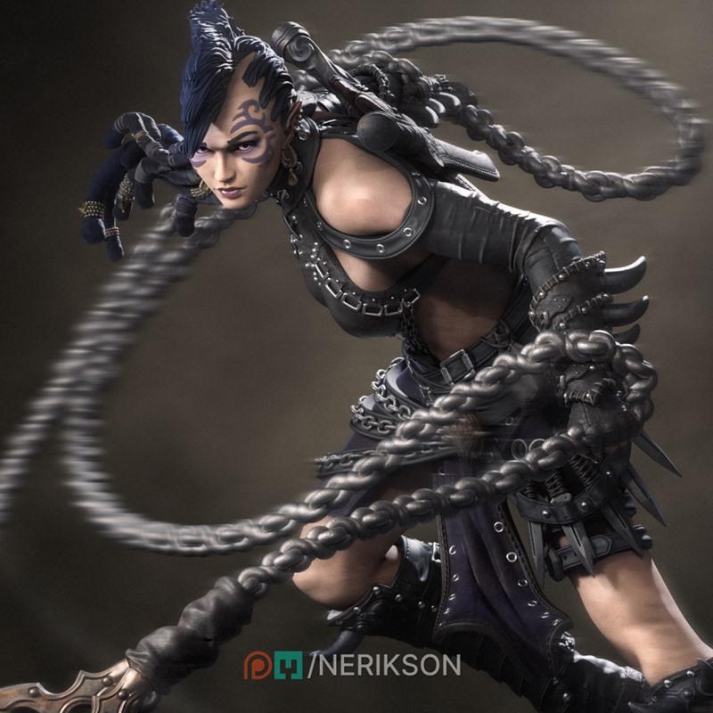 Nerikson 3D打印模型：Zestari 影之精灵链战者|Nerikson – Zestari The ShadowElf ChainWarrior – 3D Print Model STL