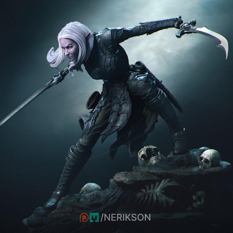 Nerikson 丽尔琳 深夜族战士 3D打印模型|Nerikson – Lierin The Drow Fighter – 3D Print Model STL