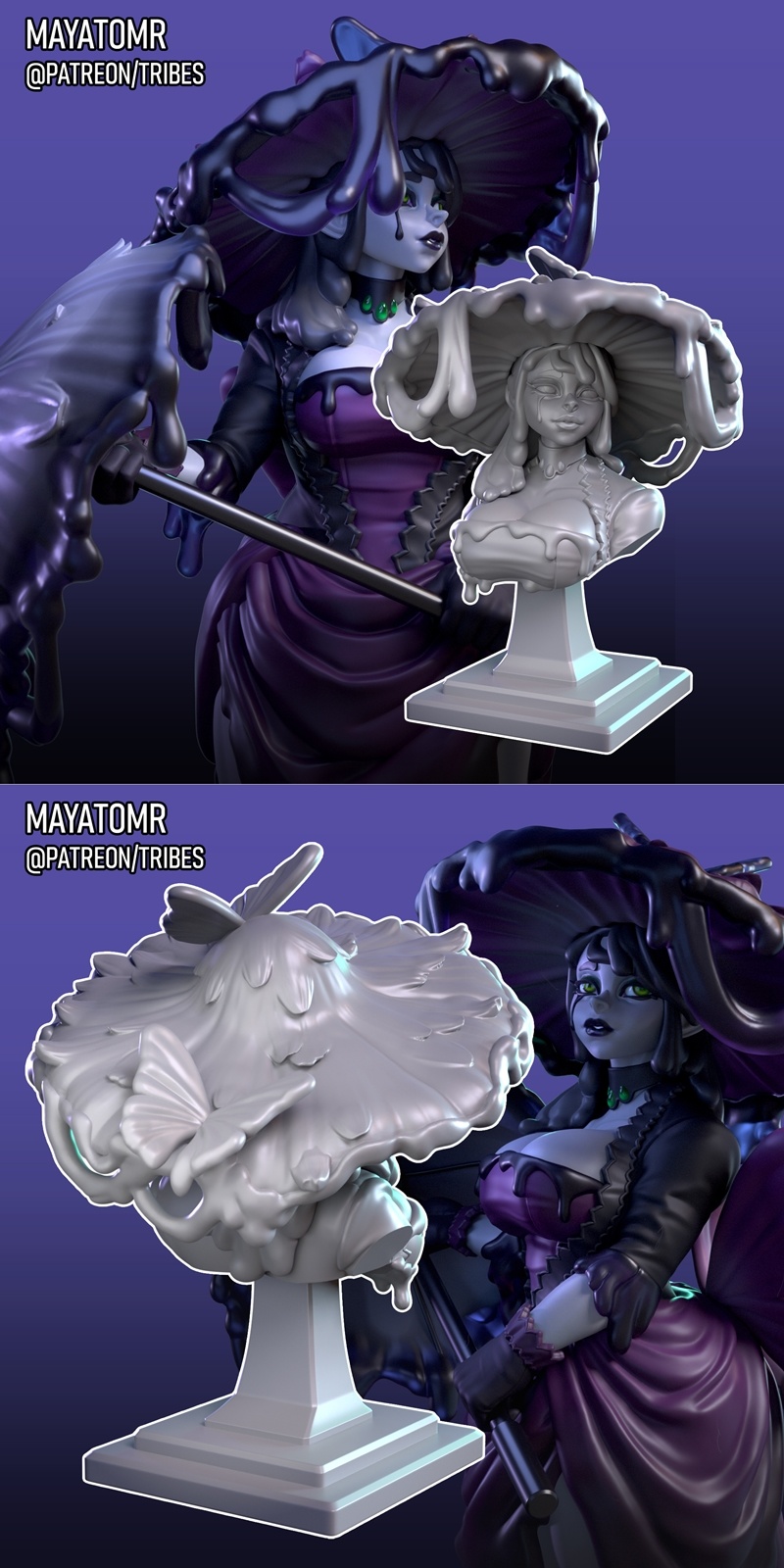 哭泣的黏液蛛女 3D打印模型|Weeping Slime Widow Bust – 3D Print Model STL