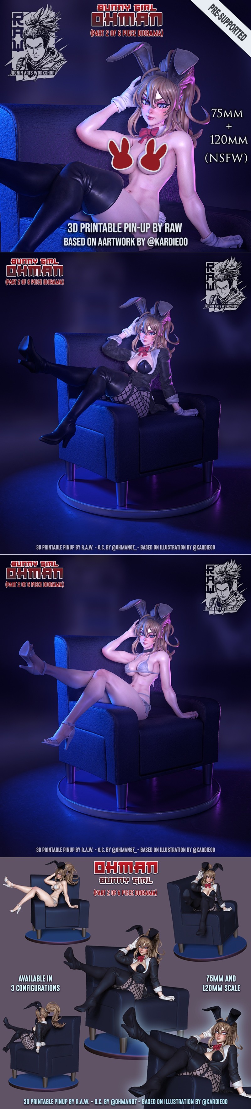 RAW风格 Bunny Girl Ohman 3D打印模型|RAW – Bunny Girl Ohman – Bunnygirl PinUp – 3D Print Model STL