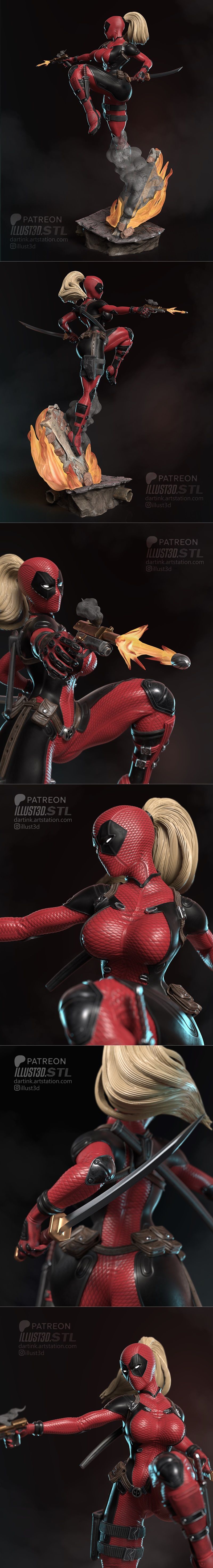 3D打印模型：死侍女士 cosplay 精密复刻版|illust3d – Lady Deadpool – 3D Print Model STL