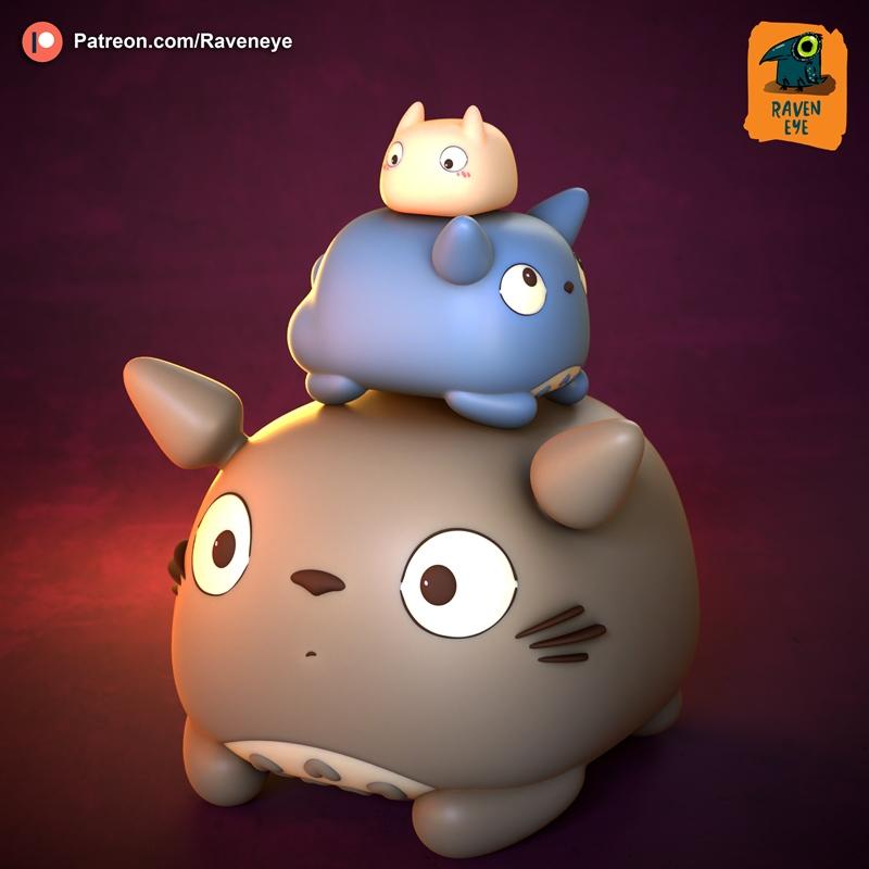 Raven Eye – Totoro and Little Totoros – 3D Print Model STL