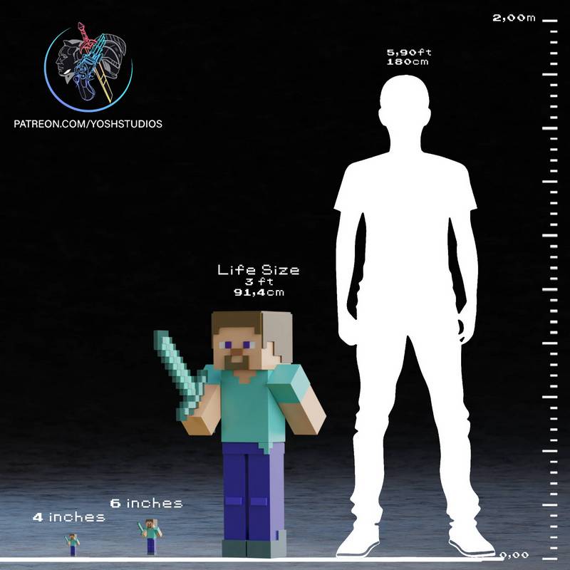 Yosh Studios - 《生活大小的史蒂夫》3D打印模型|Yosh Studios – Life-Size Steve – 3D Print Model