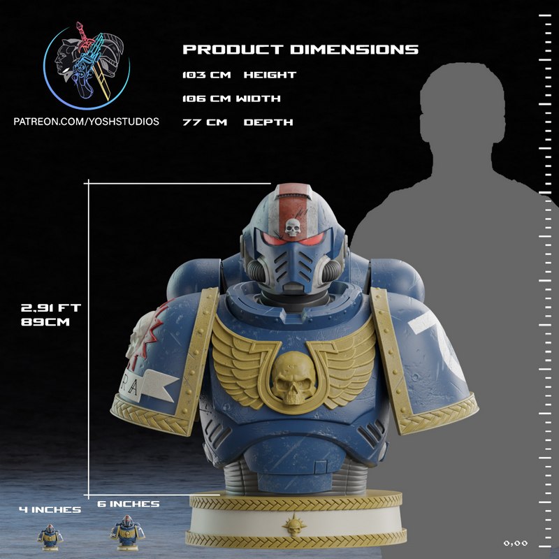 Yosh Studios - 空间步兵雕像 - 3D打印模型|Yosh Studios – Space Marine Bust – 3D Print Model