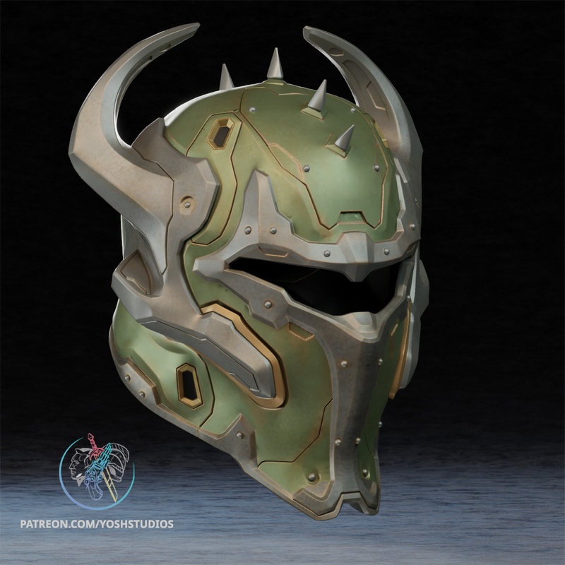 Yosh Studios旗下《毁灭战士》哨兵头盔3D打印模型|Yosh Studios – Doom Sentinel Helmet – 3D Print Model