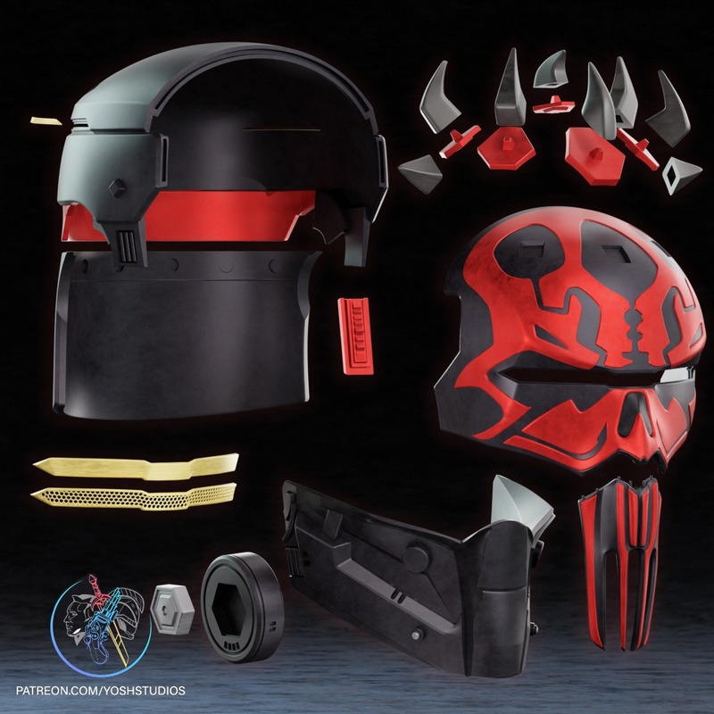 Yosh Studios - 铠甲达斯·马乌头盔 3D打印模型|Yosh Studios – Armored Darth Maul Helmet – 3D Print Model