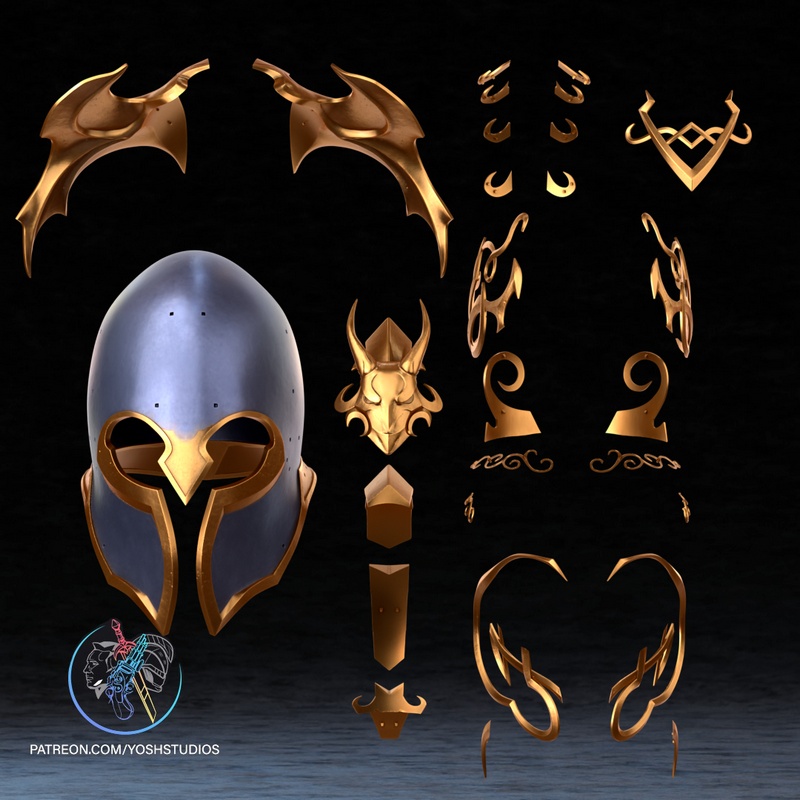 Yosh Studios - 阿卡托什头盔 - 3D打印模型|Yosh Studios – Akatosh Helmet – 3D Print Model