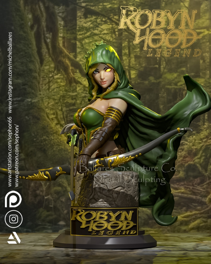 舞者雕塑——罗宾·霍德传奇雕像——3D打印模型|Ballares Sculpture – Robyn Hood Legend Bust – 3D Print Model