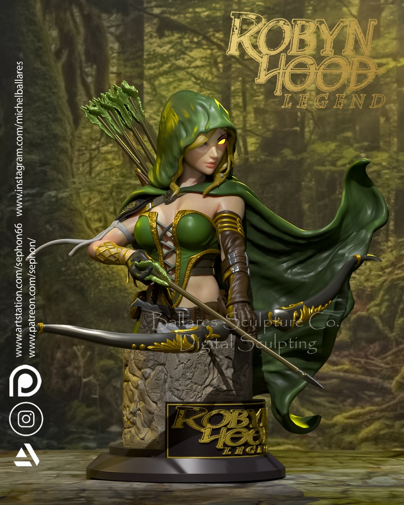 舞者雕塑——罗宾·霍德传奇雕像——3D打印模型|Ballares Sculpture – Robyn Hood Legend Bust – 3D Print Model