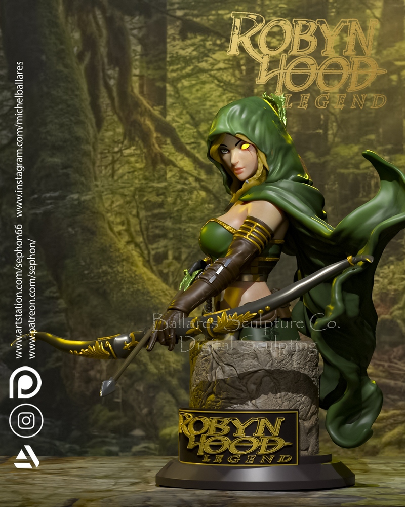 舞者雕塑——罗宾·霍德传奇雕像——3D打印模型|Ballares Sculpture – Robyn Hood Legend Bust – 3D Print Model