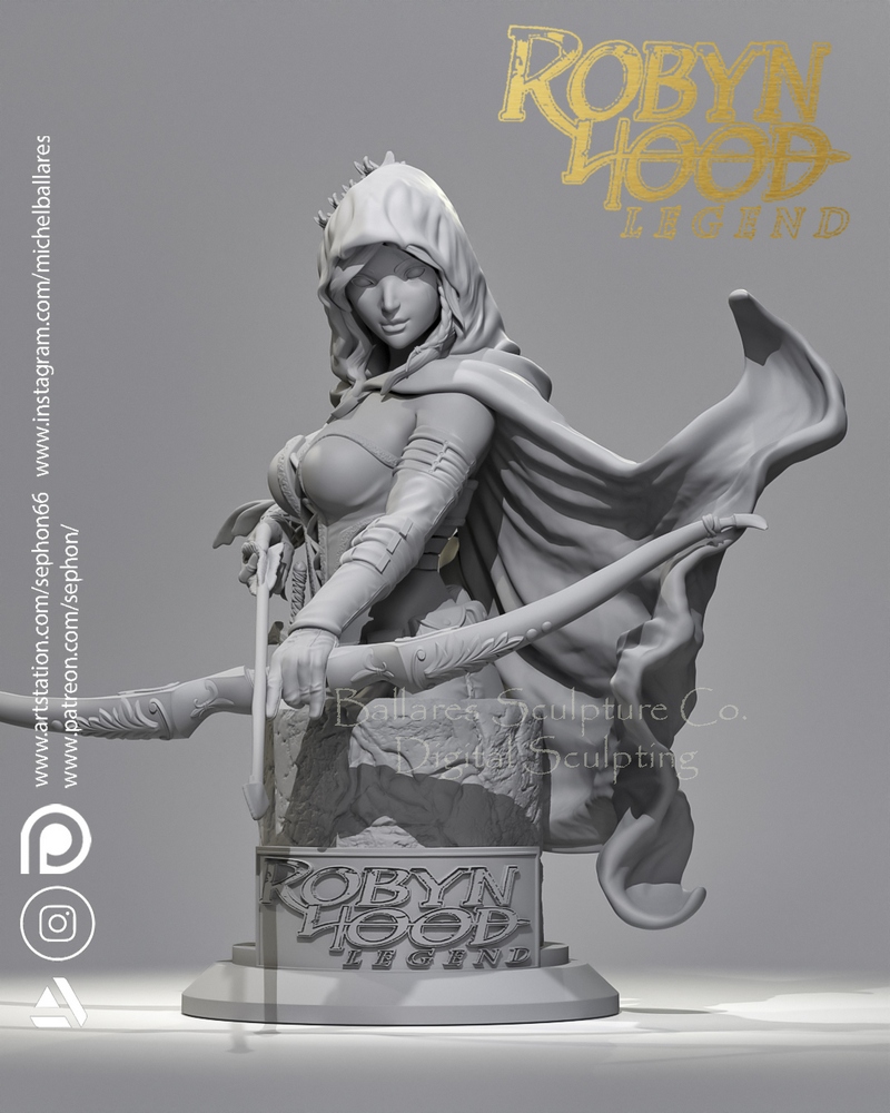 舞者雕塑——罗宾·霍德传奇雕像——3D打印模型|Ballares Sculpture – Robyn Hood Legend Bust – 3D Print Model