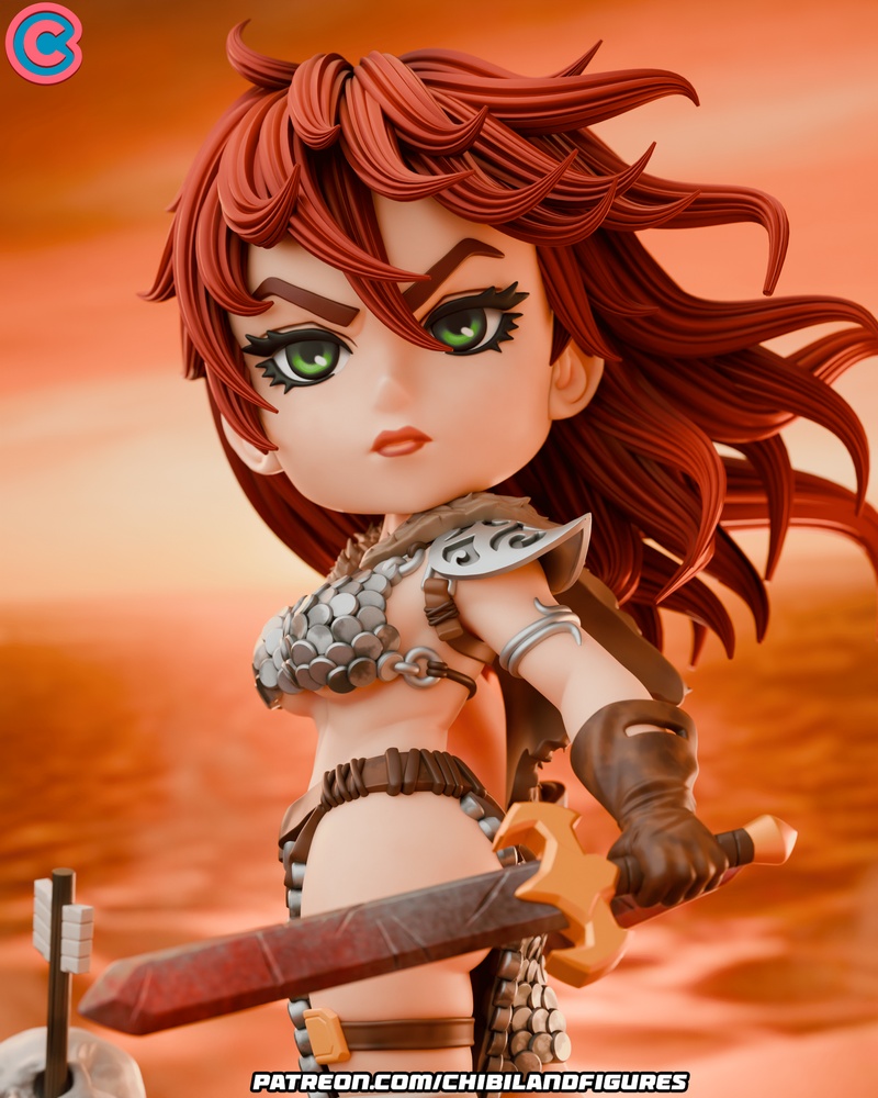 红 Sonja 3D打印迷你玩偶模型|Chibi Land Figures – Red Sonja Chibi – 3D Print Model