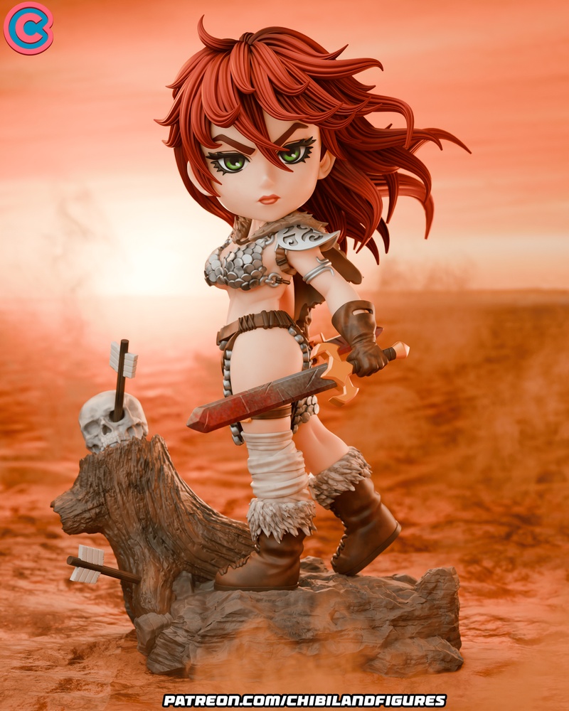 红 Sonja 3D打印迷你玩偶模型|Chibi Land Figures – Red Sonja Chibi – 3D Print Model