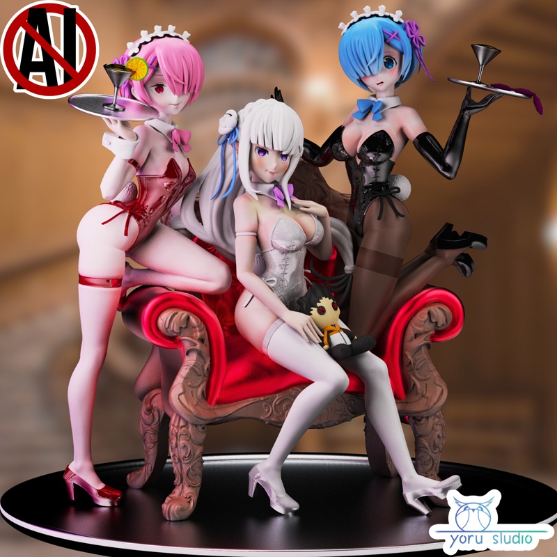 Yoru Studio – Rem, Emilia and Ram – Re Zero Diorama – 3D Print Model
