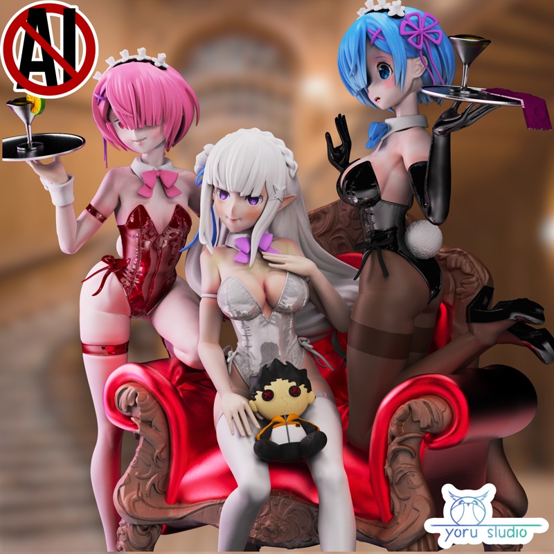 Yoru Studio – Rem, Emilia and Ram – Re Zero Diorama – 3D Print Model