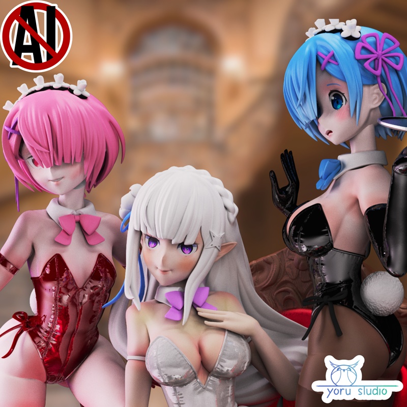 Yoru Studio – Rem, Emilia and Ram – Re Zero Diorama – 3D Print Model