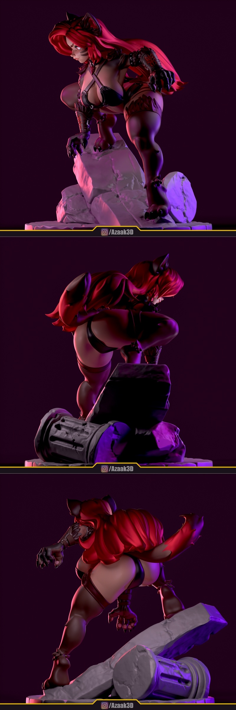 Azaak3D地狱妖女猫女 3D打印模型|Azaak3D – Hell Vixens Catgirl – 3D Print Model STL