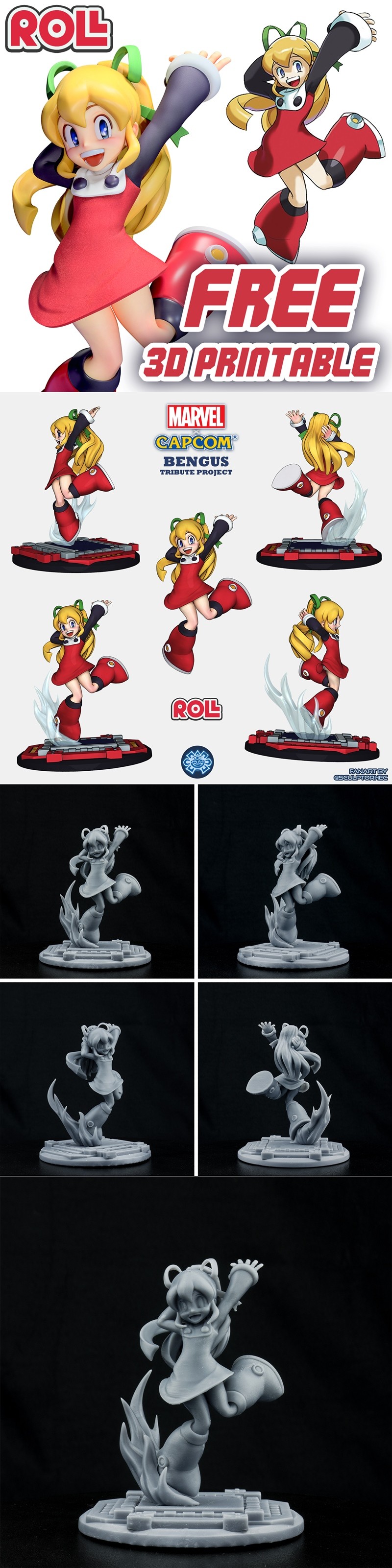 漫威对战卡普空 - 贝努斯风格连招 - 3D打印模型|Marvel vs Capcom – Bengus Style Roll – 3D Print Model STL