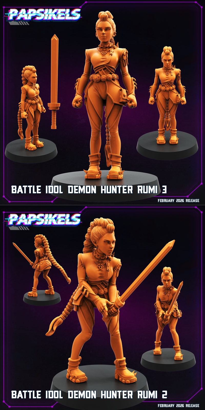Papsikels迷你模型——战斗偶像恶魔猎人露米3D打印版|Papsikels Miniatures – Battle Idol Demon Hunter Rumi – 3D Print Model STL