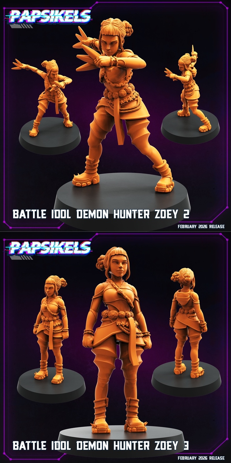 Papsikels迷你模型·战斗之神恶魔猎人佐伊·3D打印模型|Papsikels Miniatures – Battle Idol Demon Hunter Zoey – 3D Print Model STL