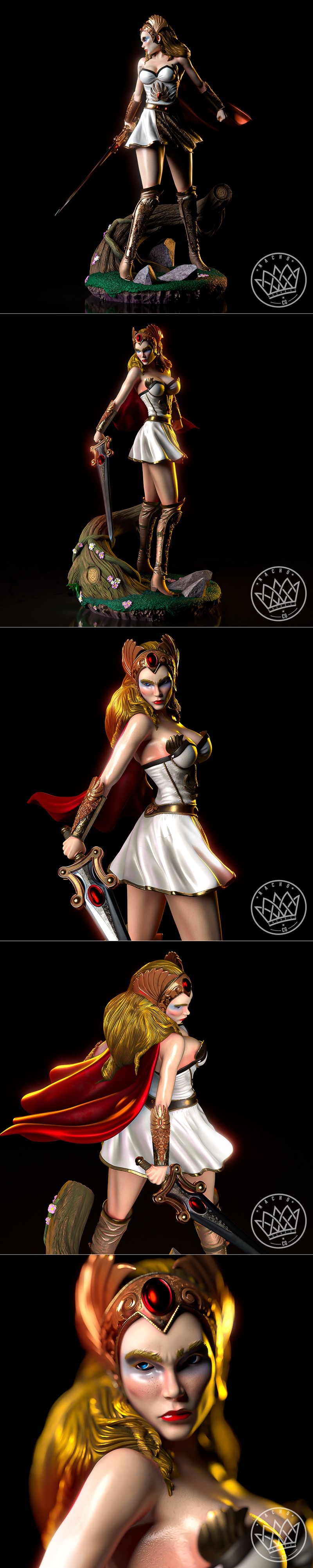 她娜公主·力量之巅 3D打印模型 STL|Nacho CG – Fan Art – She-ra Princess of Power Statue – 3D Print Model STL