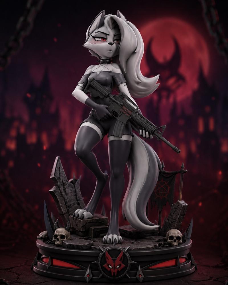 Loona自由守护者 3D打印模型|Loona Hell Yeah Freedom Guardian – Helluva Boss Inspired Anthro Figurine – 3D Print Model STL