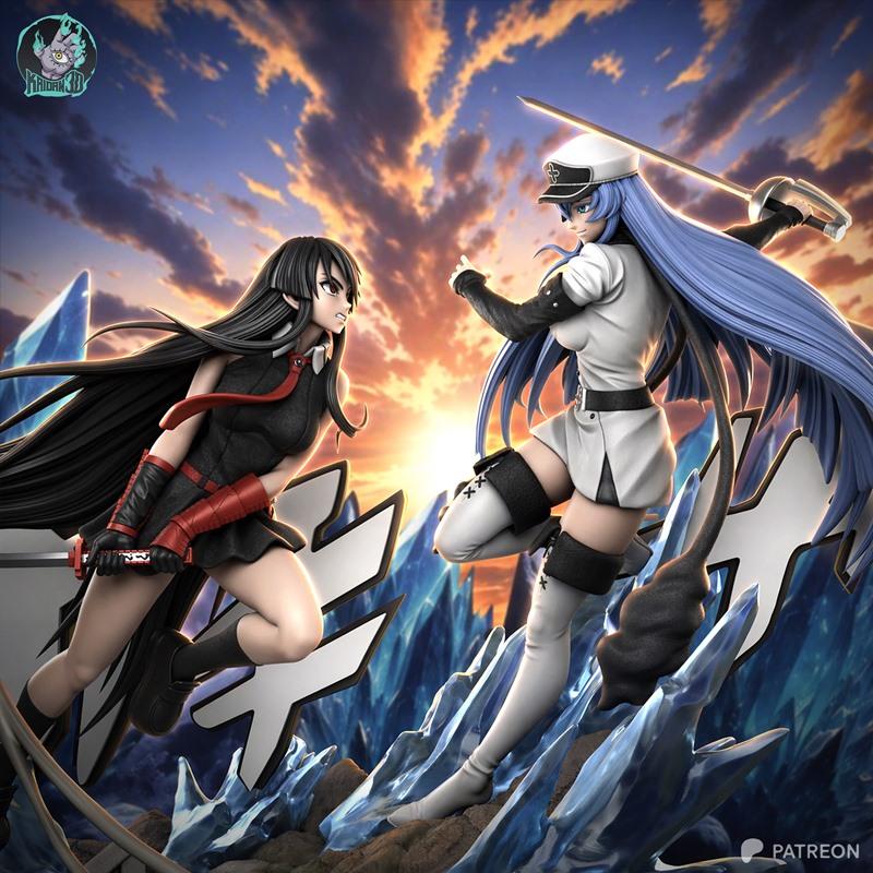 Akame与Esdeath 3D打印模型|Kaidan3D – Akame x Esdeath – 3D Print Model STL