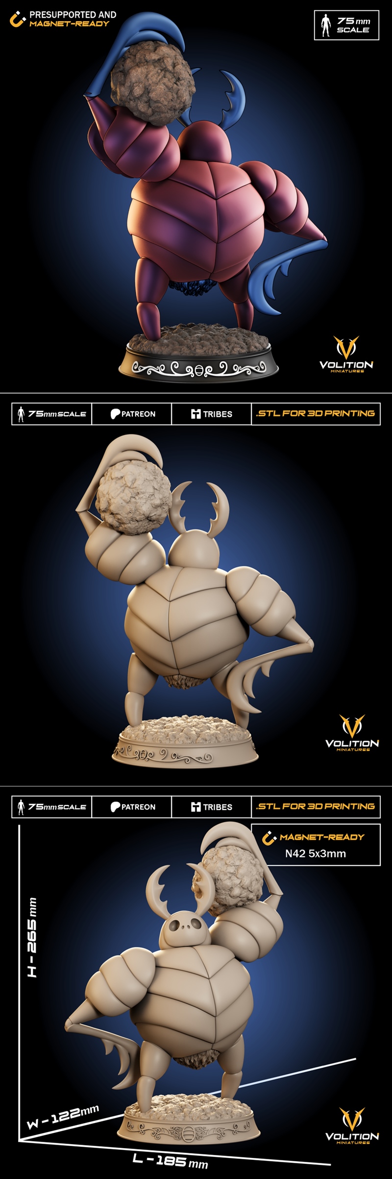 Volition Miniatures Hollow Knight 3D打印模型：粪便守护者|Volition Miniatures – Hollow Knight – Dung Defender – 3D Print Model STL