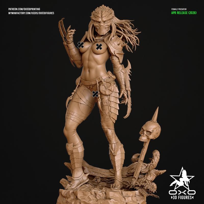 OXO3D 3D打印模型：女性猎手动漫角色造型|OXO3D – Female Predator NSFW Version – 3D Print Model STL