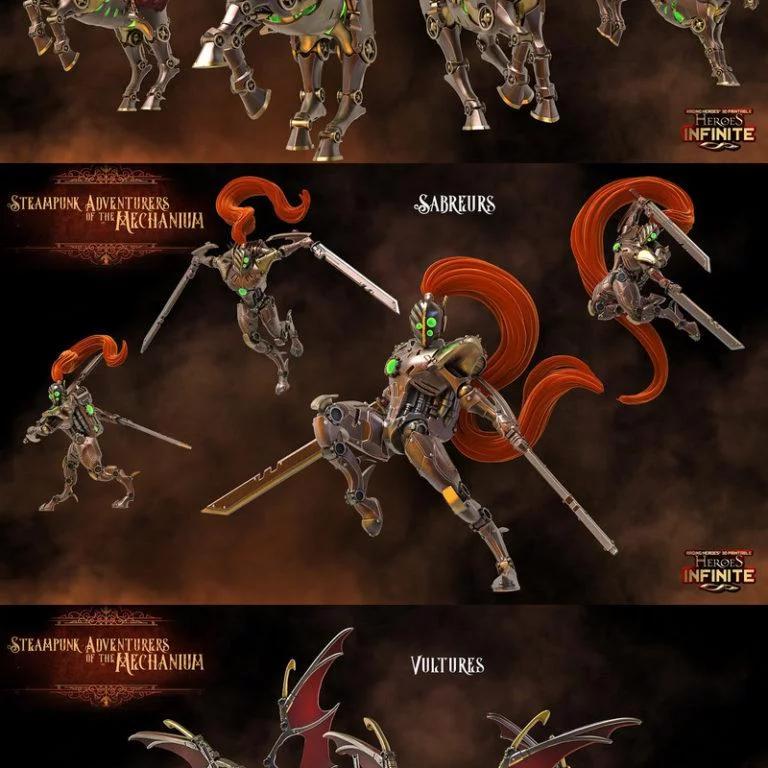蒸汽朋克时代的机械之灵：电修僧、机械战骑、坐骑战骑、剑士与秃鹫|Steampunk adventures of mechanium – (Electro-Monks, Mechanical-Autowarriors, Mounted-Autowarriors, Sabreurs, Vultures)