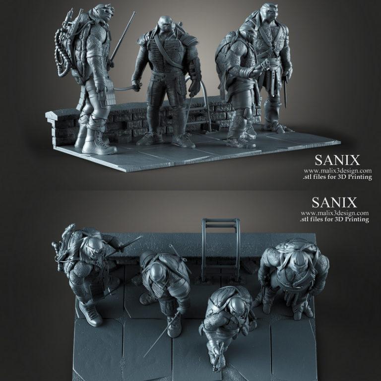 《TMNT4英雄 3D打印模型》|Teenage Mutant Ninja Turtles 4 heroes – Diorama