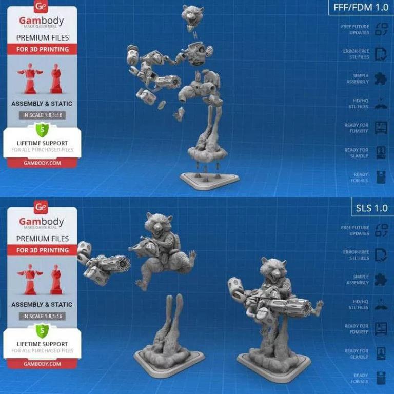 银河护卫队 火箭浣熊 3D打印模型|Rocket Raccoon – Guardians of the Galaxy – 3D Printing Figurine