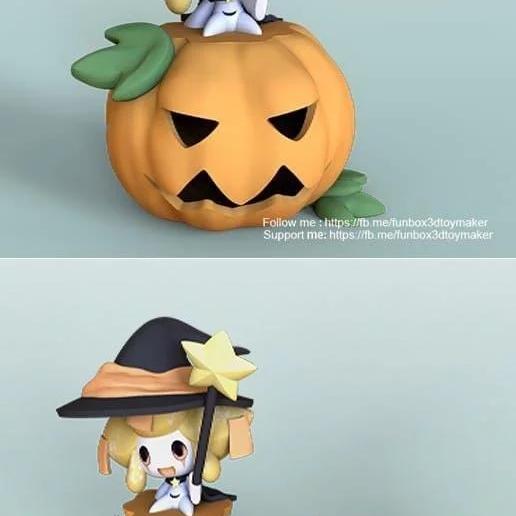 杰尼龟与南瓜宝可梦 3D打印模型|Jirachi With Pumpkin Pokemon – Halloween – 3D Print Model