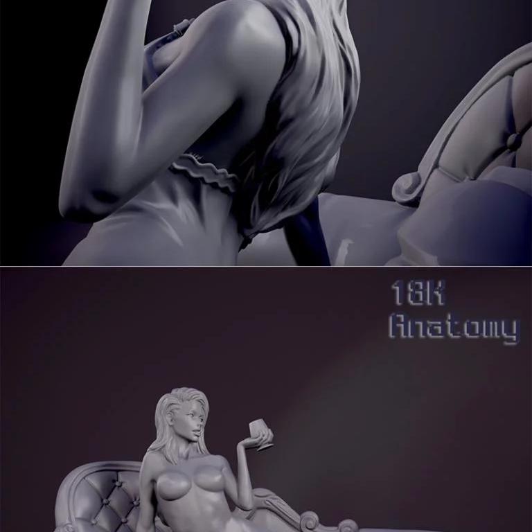 18K高精度3D打印模型：动漫少女沙发场景造型|18K Anatomy – Girl on the sofa – 3D Print Model