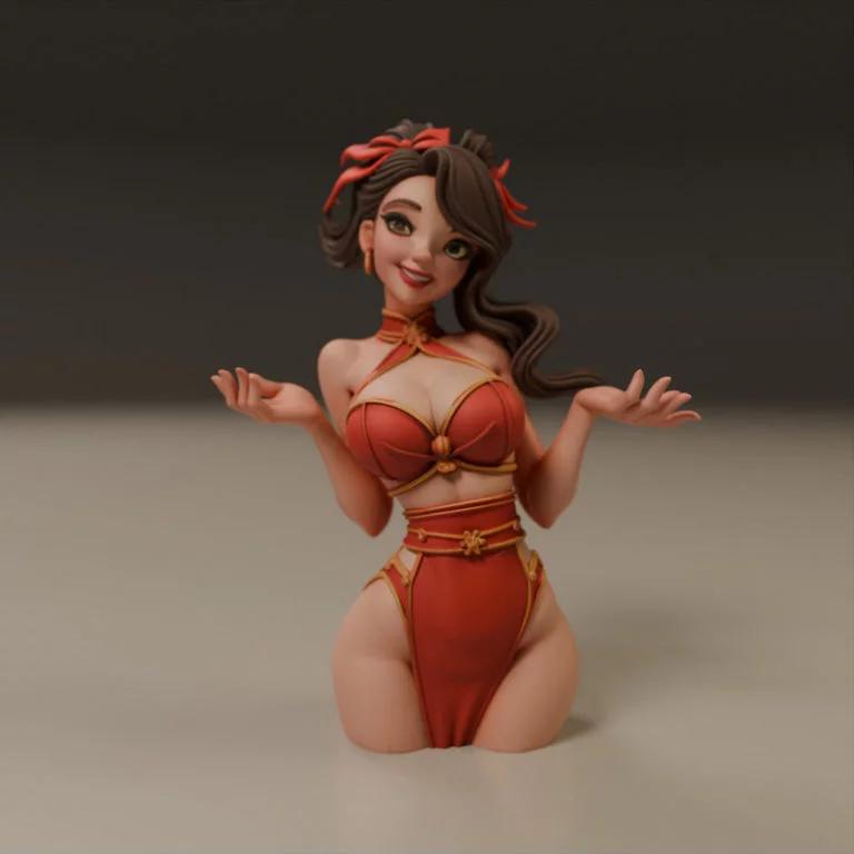 中国风少女3D打印模型|Pin-Up Chinese Girl – 3D Print Model
