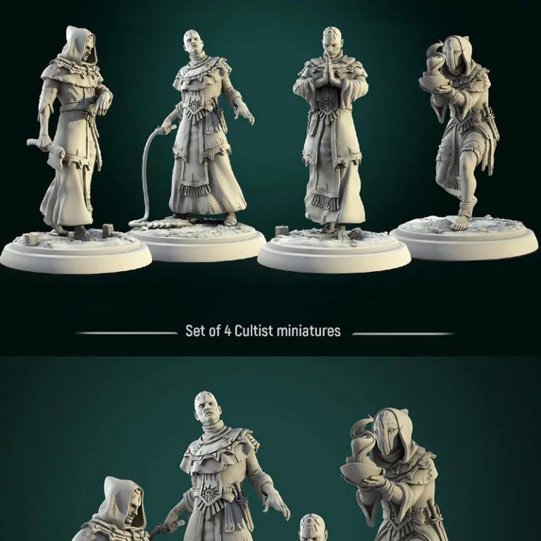 4件套邪教徒3D打印迷你模型|Set of 4 Cultist Miniatures – 3D Print Model