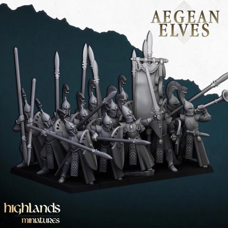 爱琴 elves 长矛兵 3D打印模型|Highlands Miniatures – Aegean Elves Spearmen – 3D Print Model