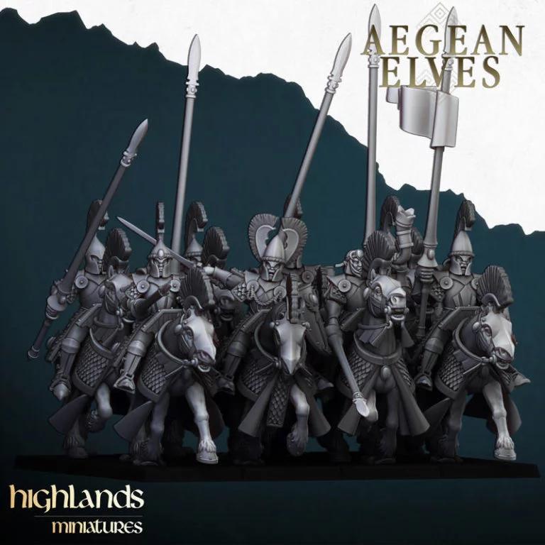 爱琴 elves 马上长矛 3D打印模型|Highlands Miniatures – Aegean Elves Mounted Lances – 3D Print Model