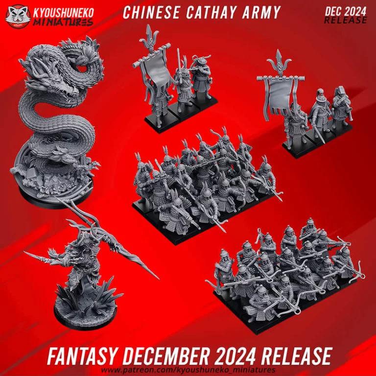 Kyoushuneko迷你模型十二月发布——中国风 Cathay 军队 3D打印模型|Kyoushuneko Miniatures – December 2024 Fantasy Release – Chinese Cathay Army – 3D Print Model