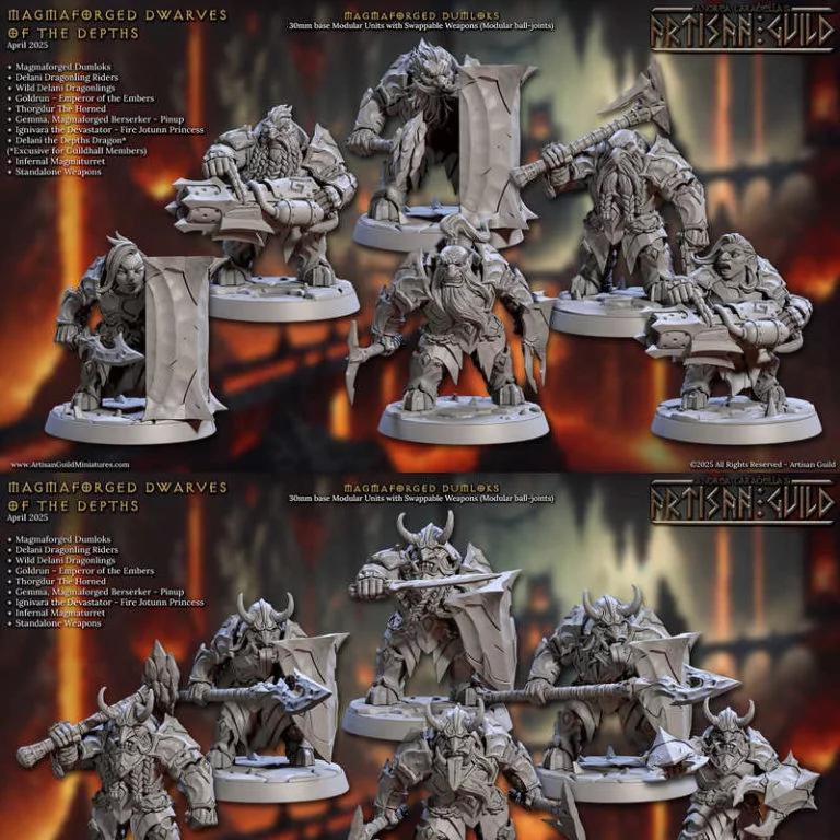熔岩锻造地底矮人族（完整套组·72件）3D打印模型|Artisan Guild – Magmaforged Dwarves of the Depths (Complete Set – 72) – 3D Print Model