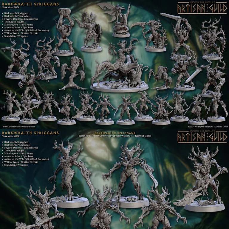 匠艺工坊——树灵精灵3D打印模型套装（共67件）|Artisan Guild – Barkwraith Spriggans (Complete Set – 67) – 3D Print Model