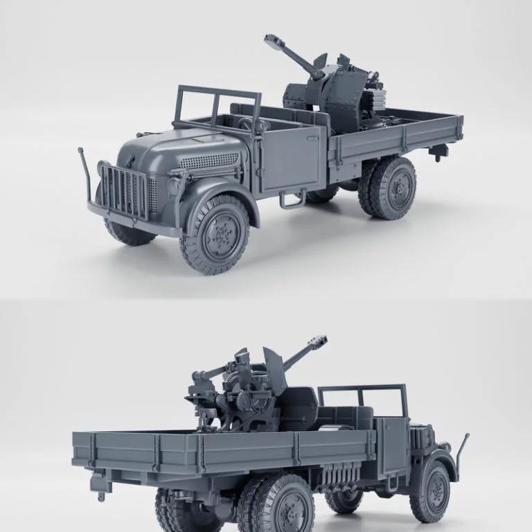 斯泰尔2000A搭配38式3厘米高射炮Jaboschreck（德国二战）3D打印模型|Steyr 2000A with the 3cm Flak 38-103 Jaboschreck (Germany, WW2) – 3D Print Model