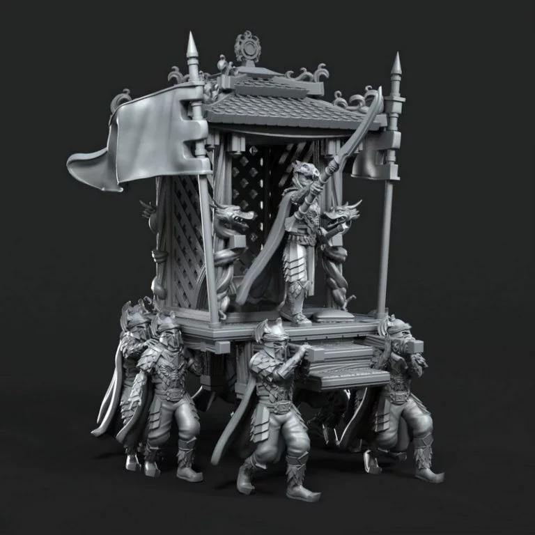 halberd与佩剑的帝王驾临抬轿——3D打印模型|Emperor with Halberd and Sheathed Sword on Palanquin – 3D Print Model