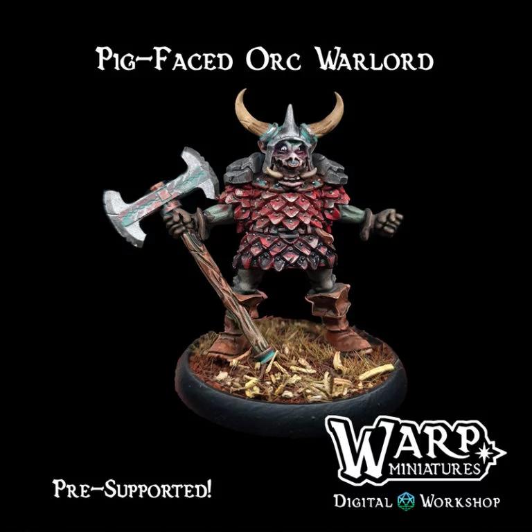 Warploque迷你模型：猪脸兽人战帅 3D打印版|Warploque Miniatures – Pig-Faced Orc Warlord – 3D Print Model