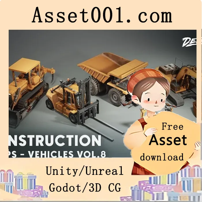 Unreal Engine 5.0+ 实时渲染车辆建模资源包（低多边形，AAA级品质）|Vehicles VOL.8 - Construction (Low Poly) 5.6