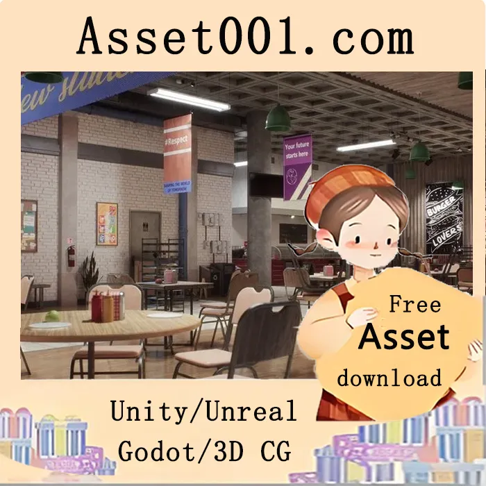 大学食堂场景包：包含193个独特网格的高细节环境|University Cafeteria Environment 5.5