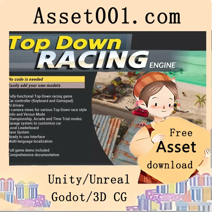 Unity资产包：Top-Down赛车引擎v1.0，零编程快速搭建赛车游戏|Top Down Car Racing Engine v1.0