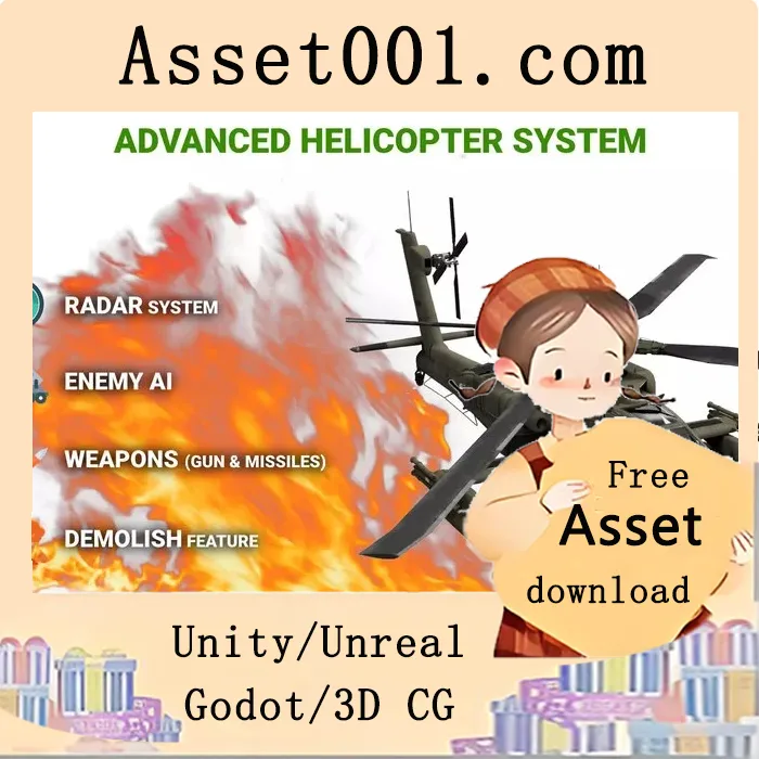 支持移动端和PC的直升机游戏完整包：含AI敌人、武器、摄像头、雷达系统及可倒塌建筑|Helicopter Controller with Shooting for Both Mobile and PC v2.0